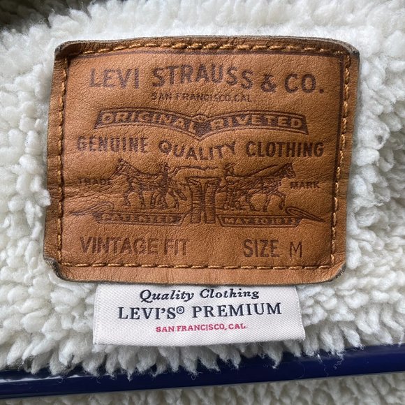 LEVI'S PREMIUM STONEWASHED SHERPA LINED DENIM JACKET SIZE MENS MEDIUM - Picture 8 of 16